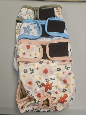 Grecle Reusable Floral Print Doggie Doggy  Diapers - 3 Pack Size Medium
